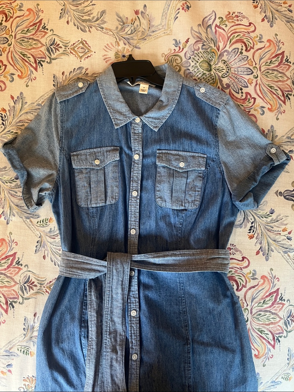 Jones New York Blue Chambray Shirt Dress with Tie Waist - Picture 1 of 7